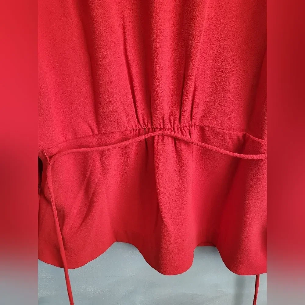 J.Crew Drapey Faux Wrap Top Red NWT Sz 10 Tall Tie Waist